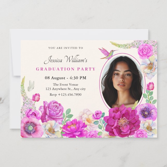 Aesthetic Flowers photo Graduation Invitation (Front)