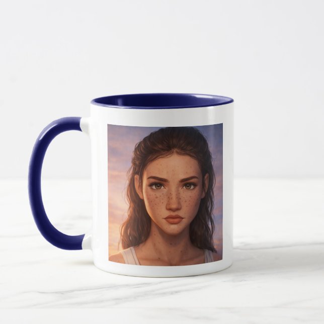 Aesthetic Freckled Girl Digital Art Mug  (Left)