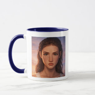 Aesthetic Freckled Girl Digital Art Mug
