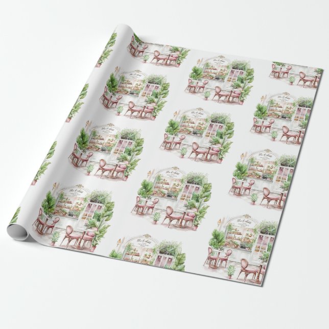 Aesthetic French Cafe, Vintage, Wrapping Paper (Unrolled)
