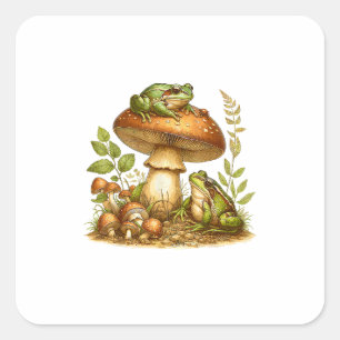 Aesthetic Frog Mushroom Cottagecore Goblincore Square Sticker