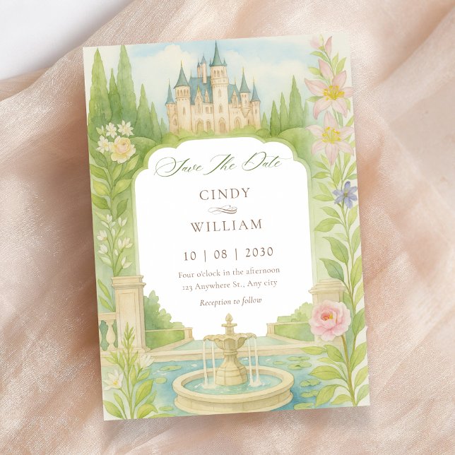 Aesthetic garden castle wedding  save the date (Creator Uploaded)