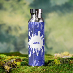 Aesthetic Gender Neutral Blue Paint Splashes Water Bottle