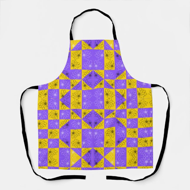 Aesthetic Geometric chessboard Floral Pattern Apron (Front)