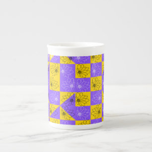 Aesthetic Geometric chessboard Floral Pattern Bone China Mug