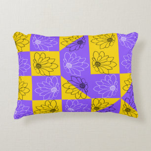 Aesthetic Geometric chessboard Floral Pattern Decorative Cushion