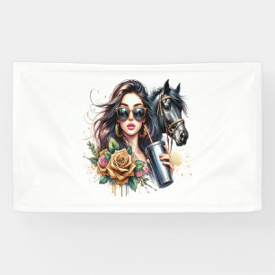 Aesthetic Girl Horse Glitter Roses Banner