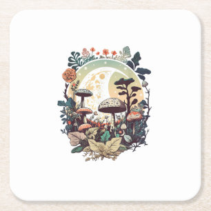 Aesthetic Goblincore And Cottagecore Mushroom Calm Square Paper Coaster