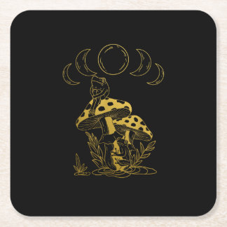 Aesthetic Goblincore And Cottagecore Mushroom Crea Square Paper Coaster