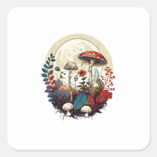 Aesthetic Goblincore And Cottagecore Mushroom Fore Square Sticker