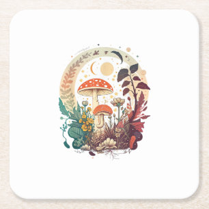 Aesthetic Goblincore And Cottagecore Mushroom Meme Square Paper Coaster