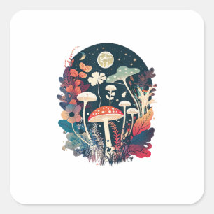 Aesthetic Goblincore And Cottagecore Mushroom Whim Square Sticker