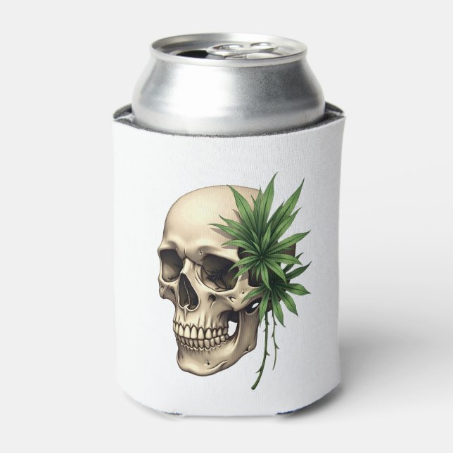Aesthetic Goth Grunge Skull Tropical Monstera Leaf Can Cooler (Can Front)