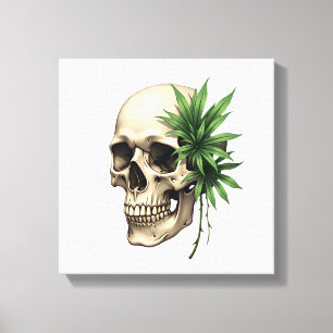 Aesthetic Goth Grunge Skull Tropical Monstera Leaf Canvas Print