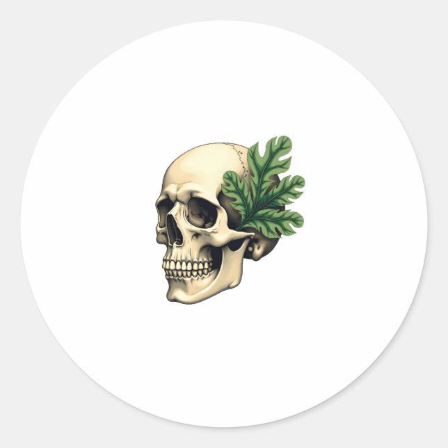 Aesthetic Goth Grunge Skull Tropical Monstera Leaf Classic Round Sticker (Front)