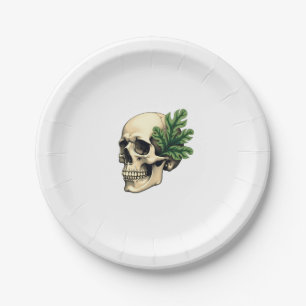 Aesthetic Goth Grunge Skull Tropical Monstera Leaf Paper Plate