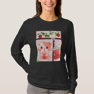 Aesthetic Harajuku Cute Cat Drink Strawberry Boba T-Shirt