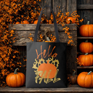 Aesthetic Hello Fall Stylish Typography Black Tote Bag
