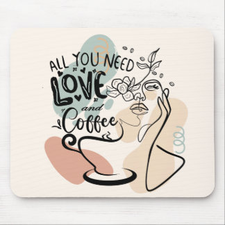 Aesthetic Illustrations, Girl's Coffee Mouse Pad