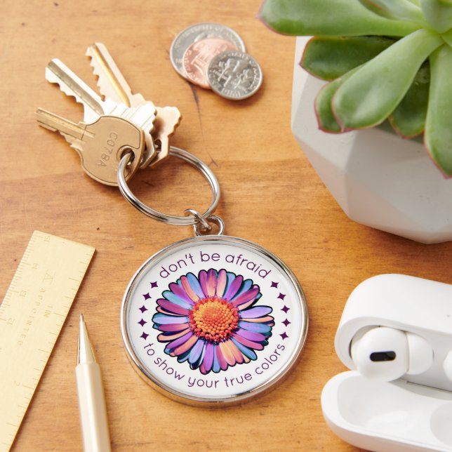 Aesthetic Inspirational Cute Flower Bisexual Quote Key Ring (Desk)