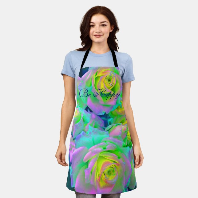  Aesthetic Iridescent Pearly Roses Be Happy Apron (Worn)