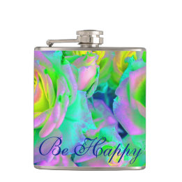  Aesthetic Iridescent Pearly Roses Be Happy Hip Flask