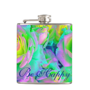  Aesthetic Iridescent Pearly Roses Be Happy Hip Flask