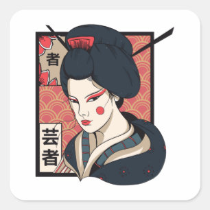 Aesthetic Japanese Geisha Square Sticker