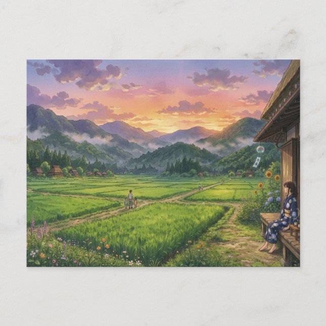 Aesthetic Japanese Summer Sunset Postcard (Front)