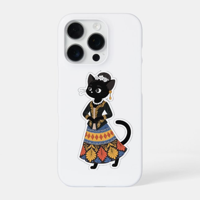 Aesthetic Javanese Black Cat in Traditional Kebaya iPhone Case (Back)