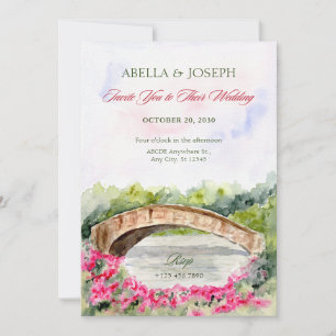 Aesthetic lake bridge floral nature wedding  invitation