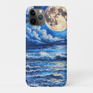 Aesthetic Lunar Space Design,Blue Galaxy Moon Case-Mate iPhone Case