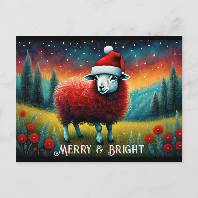 Aesthetic Meadow Cute Baby Sheep Christmas Holiday Postcard (Front)