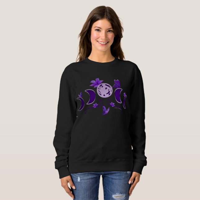 Aesthetic Midnight Celestial Moon Phase & Lilies Sweatshirt (Front Full)