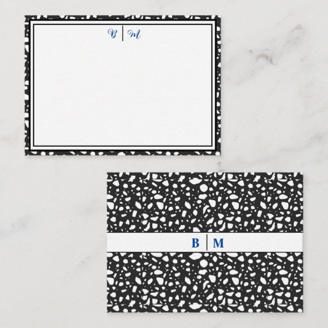 Aesthetic Minimalist with Borders & Monogram Black Card (Front/Back)