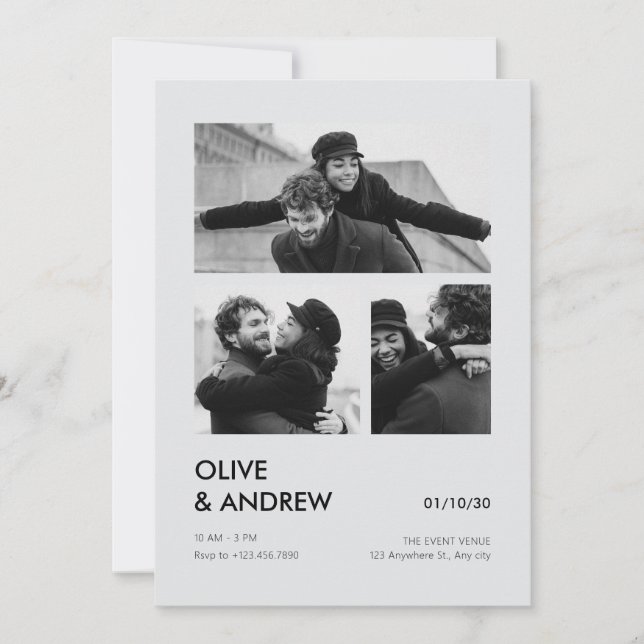 Aesthetic modern photo collage wedding invitation (Front)