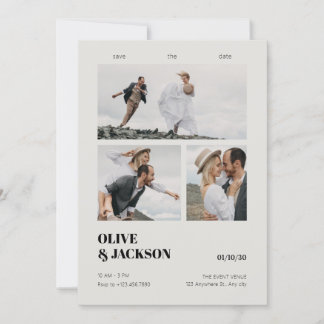 Aesthetic modern photo collage wedding save the date