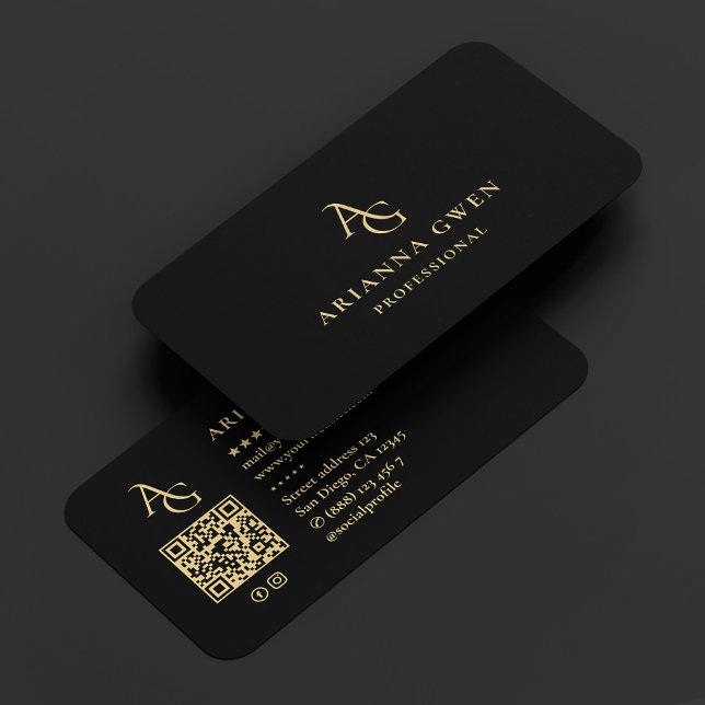 Aesthetic Monogram AG Professional Elegant Black Business Card (Aesthetic Monogram AG Professional Elegant Black Business Card
)