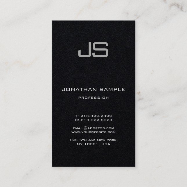 Aesthetic Monogram Premium Black Modern Vertical Business Card (Front)