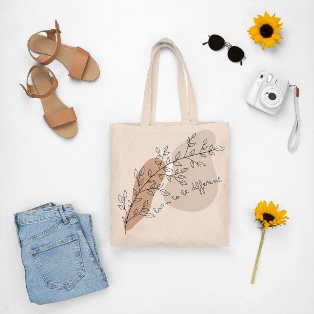Aesthetic motivational quote with a plant drawing  tote bag (Creator Uploaded)
