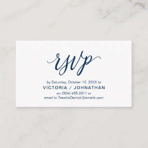 Aesthetic Navy Blue Script, Wedding RSVP respond Enclosure Card