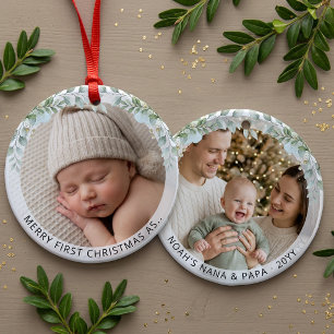 Aesthetic New Grandparents First Christmas Photo Ceramic Tree Decoration