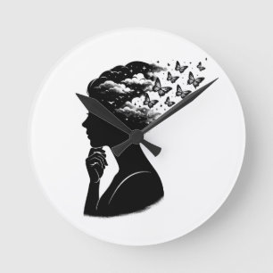 Aesthetic Night Sky Butterfly Art Round Clock