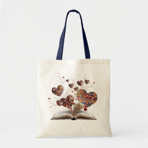 Aesthetic Open Book & Magical Hearts Canvas Bag