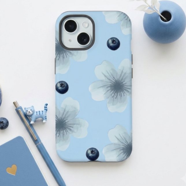 Aesthetic Pastel Blue Floral Blueberry Case (Creator Uploaded)