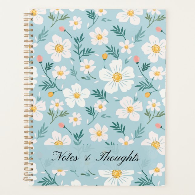 Aesthetic Pastel Blue Floral Custom Name Planner (Front)