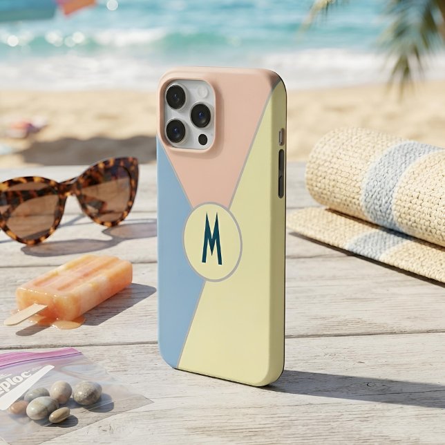 Aesthetic Pastel Blue & Peach Colour Block Monogra Case-Mate iPhone Case (Creator Uploaded)
