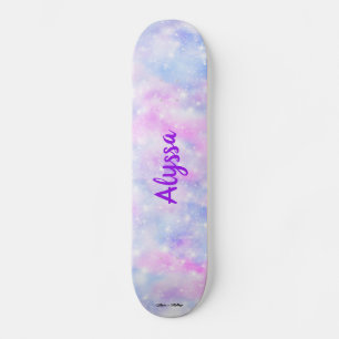 Aesthetic Pastel Clouds Sparkle Personalized Skateboard