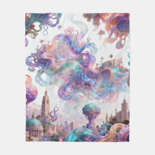 Aesthetic Pastel Fantasy City Ethereal Swirl Art Fleece Blanket