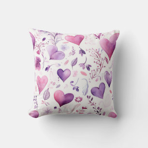 Aesthetic Pastel Pink and Purple Heart Watercolor Cushion